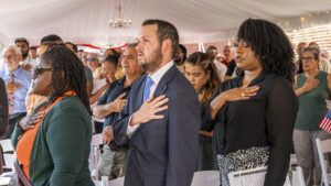 People participating in a citizenship ceremony at William Paca House and Garden