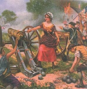 A picture of a woman operating a Revolutionary War-era cannon