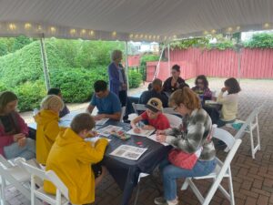 Students working at a table